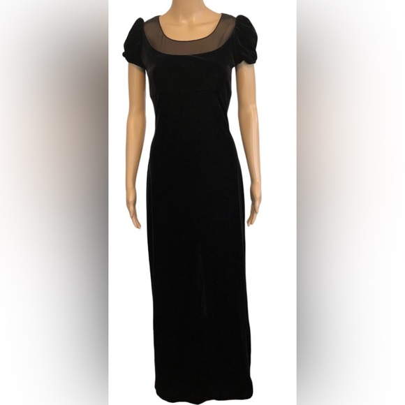 90s Vintage Long Black Velvet Dress Gown - Picture 1 of 9